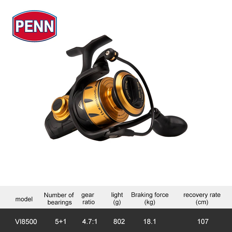 100% original penn spinfisher vi ssvi 2500-10500 corpo de metal molinete de pesca 5 + 1bb ipx5 selado design grande mar de água salgada