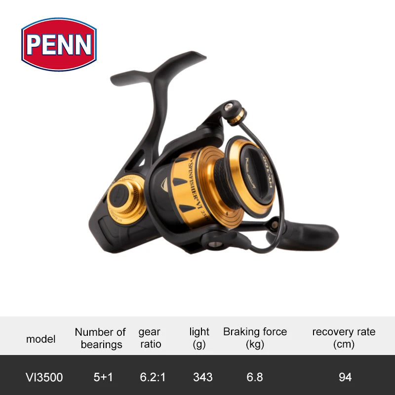 100% original penn spinfisher vi ssvi 2500-10500 corpo de metal molinete de pesca 5 + 1bb ipx5 selado design grande mar de água salgada