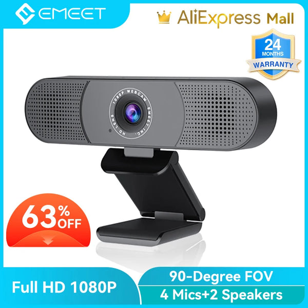 1080p webcam com alto-falantes usb 3-em-1 hd câmera web emeet c980 pro com microfones para streaming de vídeo ao vivo