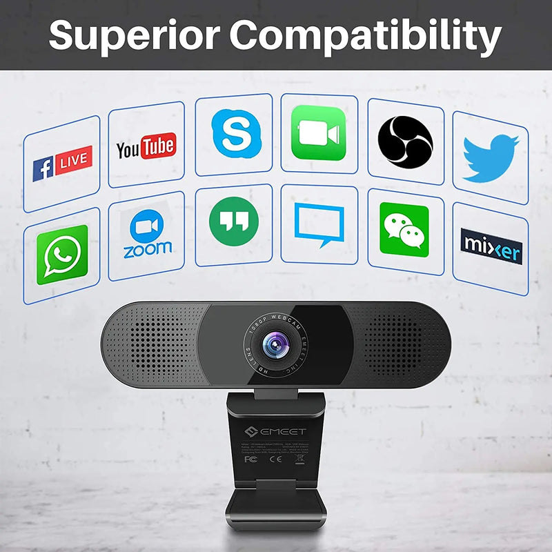 1080p webcam com alto-falantes usb 3-em-1 hd câmera web emeet c980 pro com microfones para streaming de vídeo ao vivo