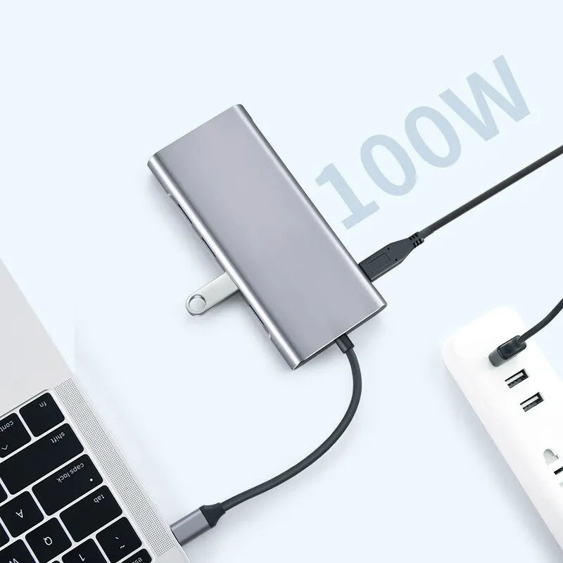 11-em-1 Tipo-c USB 3.0 Hub Multi-Port Laptop Docking Station Tipo C para 4K HDMI VGA PD RJ45 100M Gigabit NIC Adaptador