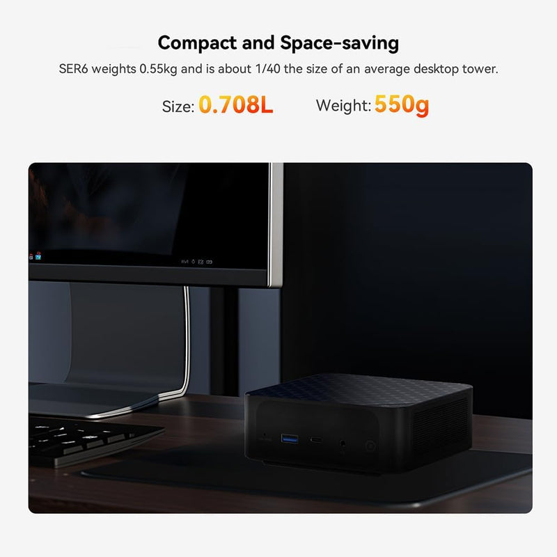 Beelink SER6 Mini PC W11 Pro, AMD Ryzen 9 6900HX(8C/16T up to 4.9GHz), 32GB DDR5 1TB NVME SSD Radeon 680M 12 core 2400 MHz WiFi 6/BT5.2 Triple Display Mini Gaming PC Computer