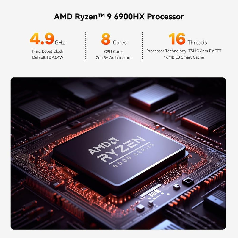 Beelink SER6 Mini PC W11 Pro, AMD Ryzen 9 6900HX(8C/16T up to 4.9GHz), 32GB DDR5 1TB NVME SSD Radeon 680M 12 core 2400 MHz WiFi 6/BT5.2 Triple Display Mini Gaming PC Computer