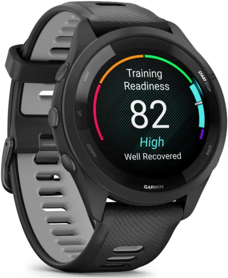 Garmin Forerunner 265 Running Smartwatch, Colorful AMOLED Display, Training Metrics and Recovery Insights, Black and Powder Gray