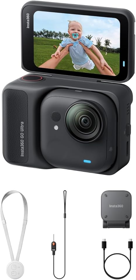 Insta360 GO Ultra Standard Bundle Midnight Black - Tiny Hands-Free 4K Cam, Lightweight & Portable, Low Light Excellence, Mount Anywhere, FlowState Stabilization, 200 Min Battery Life