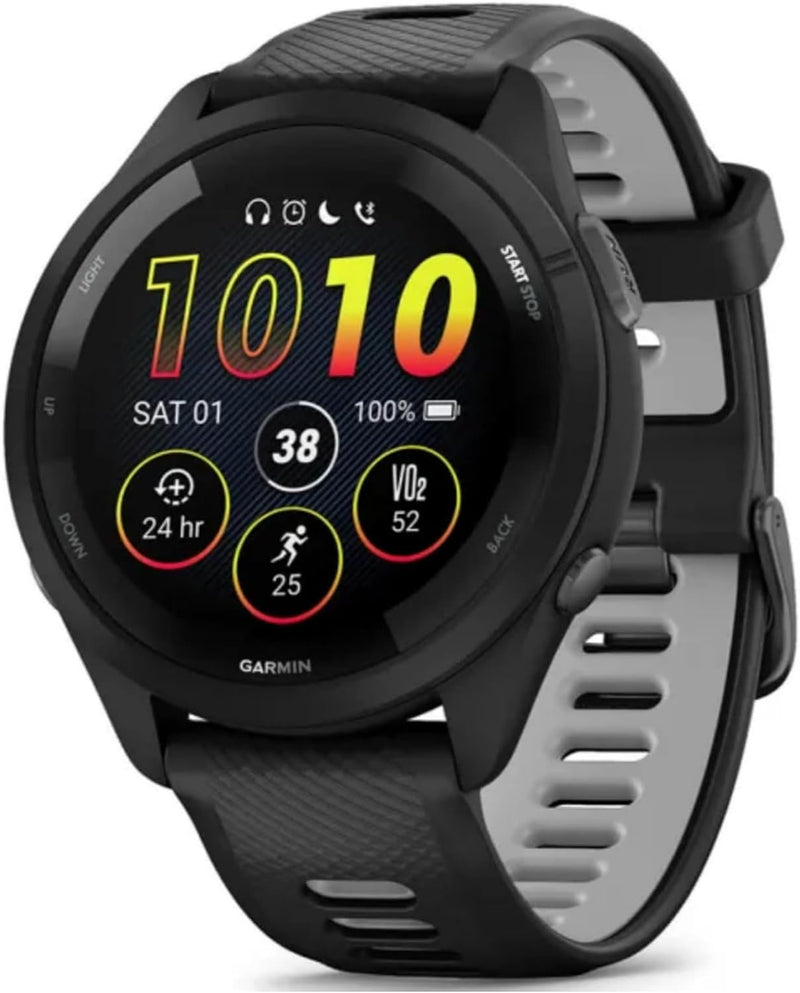 Garmin Forerunner 265 Running Smartwatch, Colorful AMOLED Display, Training Metrics and Recovery Insights, Black and Powder Gray