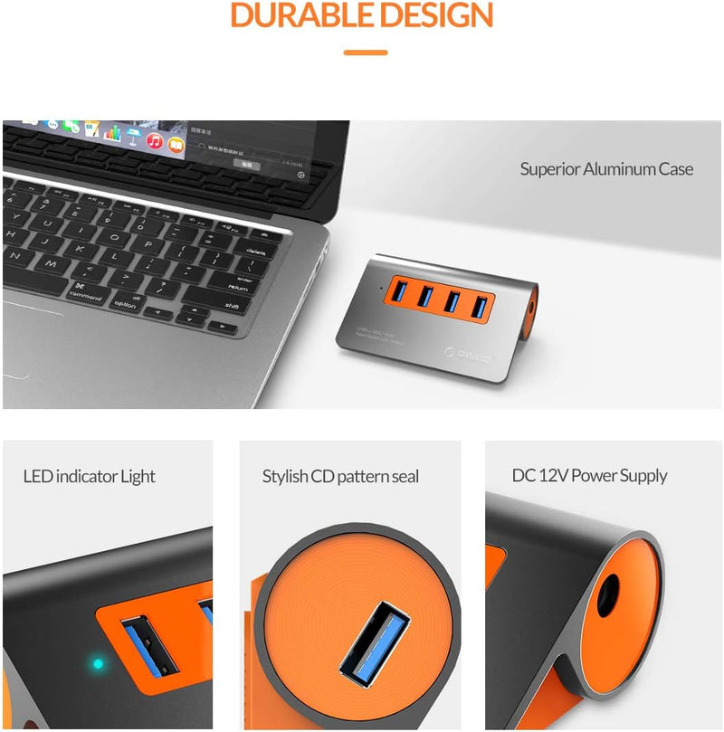 Hub Usb 3.1 Portátil 4 Portas 10gbps com Fonte Externa - Orico