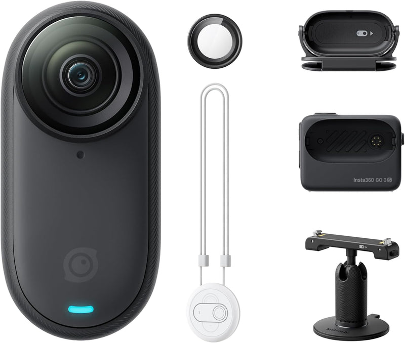 Insta360 GO 3S - 128 GB Ultimate Bundle Black 4K Tiny Portable Vlogging Camera, Hands-Free POVs, Mount Anywhere, Stabilization, 140 Min Battery Life, 10m Waterproof, Pet POV