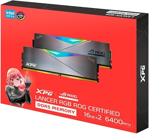 XPG Lancer ROG DDR5 6600MT/s 32GB (2x16GB) CL32 UDIMM 288-Pins Desktop SDRAM DDR5 Dual Channel RAM Kit dissipador de calor (AX5U6600C3216G-DCLARROG)