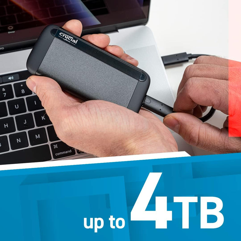 Crucial SSD portátil X8 de 2 TB – até 1050 MB/s – USB 3.2 – Unidade de estado sólido externo, USB-C, USB-A – CT2000X8SSD9, Preto, 2TB