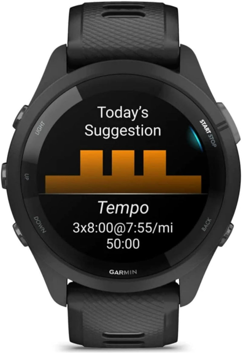 Garmin Forerunner 265 Running Smartwatch, Colorful AMOLED Display, Training Metrics and Recovery Insights, Black and Powder Gray