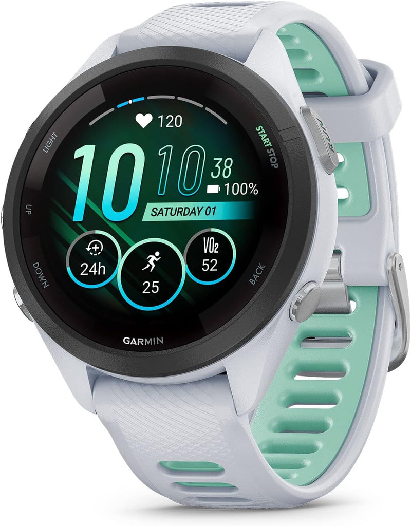 Garmin Forerunner 265 Running Smartwatch, Colorful AMOLED Display, Training Metrics and Recovery Insights, Black and Powder Gray