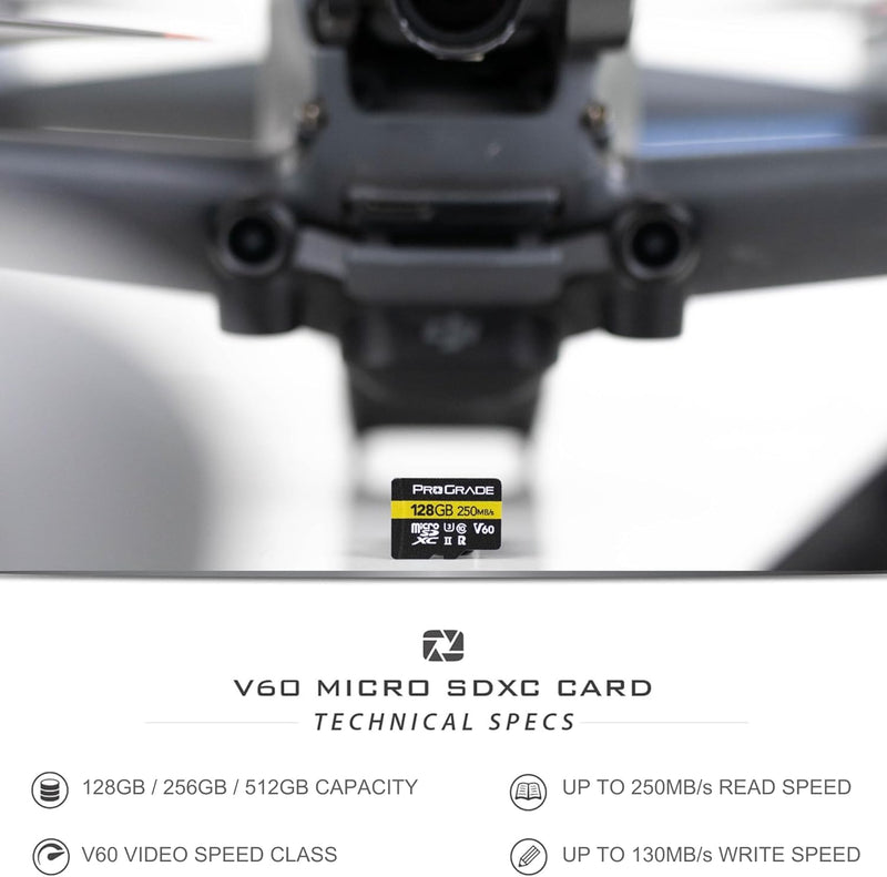 ProGrade Digital microSD Memory Card - V60 microSD Card for DSLR and Action Cameras - High Speed Transfer of Files & Large Storage - Up to 250MB/s Read and 130MB/s Write Speed 128 GB
