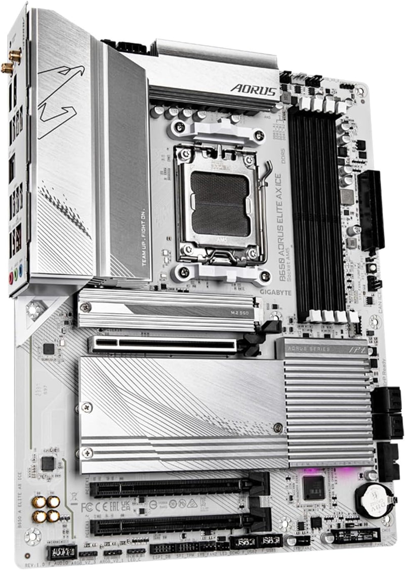 GIGABYTE B650 AORUS Elite AX ICE (AM5/ LGA 1718/ AMD/ B650/ ATX/ 5-Year Warranty/ DDR5/ Triple M.2/ PCIe 5.0/ USB 3.2 Gen2X2 Type-C/WiFi 6E/ 2.5GbE LAN/Snow White/EZ-Latch/Motherboard)