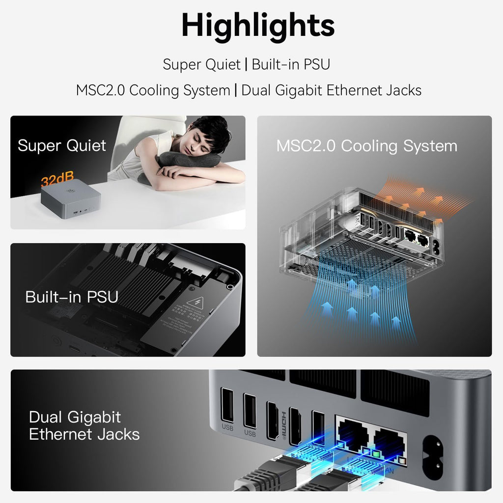 Beelink EQR6 AI Mini PC, AMD Ryzen 7 6800H(6nm, 8C/16T) up to 4.7GHz, Mini Computer 32GB LPDDR5 RAM 500GB M.2 PCIe 4.0 SSD, Micro PC 4K@60Hz Dual Display, Built-in PSU Copilot WiFi6/BT5.2/1000Mbps