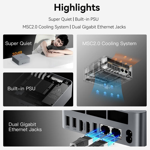 Beelink EQR6 AI Mini PC, AMD Ryzen 7 6800H(6nm, 8C/16T) up to 4.7GHz, Mini Computer 32GB LPDDR5 RAM 500GB M.2 PCIe 4.0 SSD, Micro PC 4K@60Hz Dual Display, Built-in PSU Copilot WiFi6/BT5.2/1000Mbps
