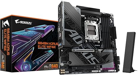 GIGABYTE B840M AORUS Elite WIFI6E AMD Socket AM5, M-ATX, DDR5, 2X M.2, PCIe 4.0, USB-C, USB 3.2 Gen 1, WIFI6E, 2.5GbE LAN, EZ-Latch