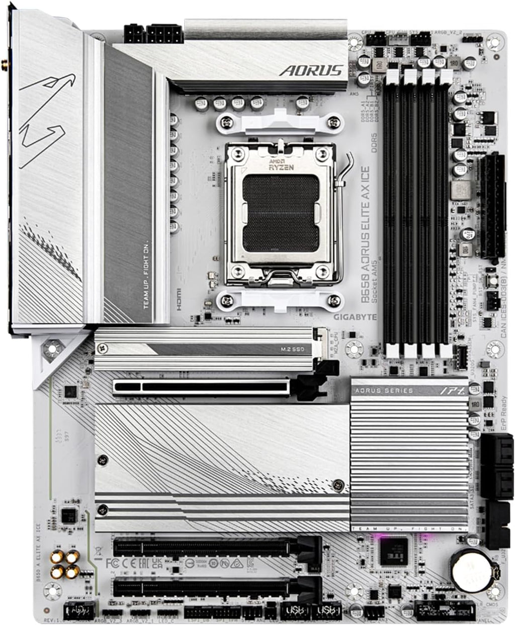 GIGABYTE B650 AORUS Elite AX ICE (AM5/ LGA 1718/ AMD/ B650/ ATX/ 5-Year Warranty/ DDR5/ Triple M.2/ PCIe 5.0/ USB 3.2 Gen2X2 Type-C/WiFi 6E/ 2.5GbE LAN/Snow White/EZ-Latch/Motherboard)