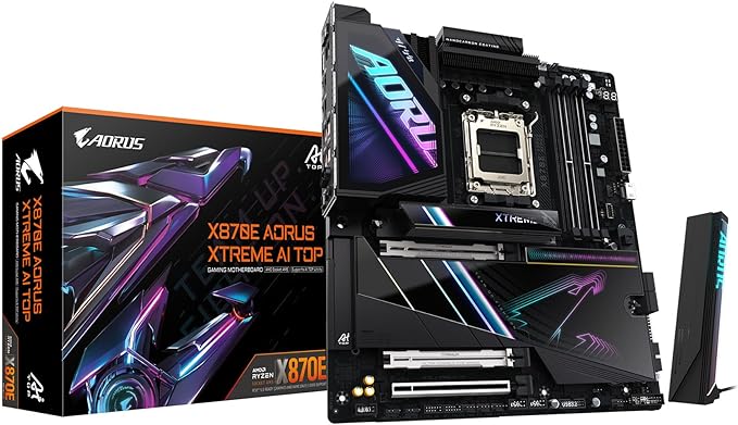 GIGABYTE Placa mãe X870E AORUS Xtreme AI TOP AMD AM5 LGA 1718, E-ATX, DDR5, 4X M.2, PCIe 5.0, USB4, WIFI7, LAN 10GbE, EZ-Latch, Garantia de 5 anos