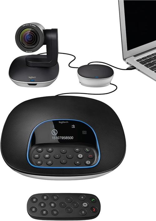 Câmera de conferência Logi com áudio e USB, função panorâmica, uso profissional em reunião, origem CN / 85258929 / 3500e