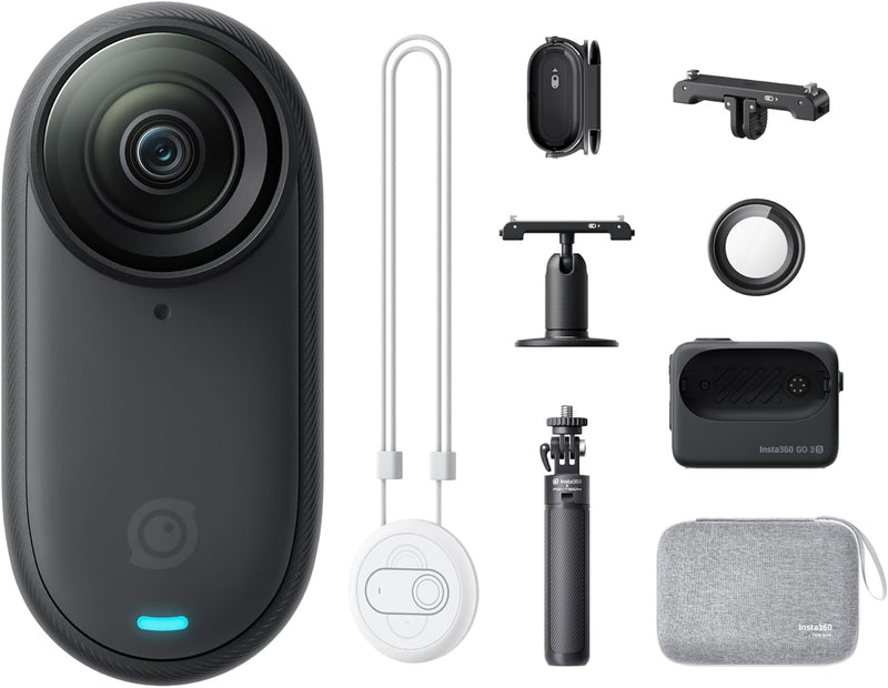 Insta360 GO 3S - 128 GB Ultimate Bundle Black 4K Tiny Portable Vlogging Camera, Hands-Free POVs, Mount Anywhere, Stabilization, 140 Min Battery Life, 10m Waterproof, Pet POV