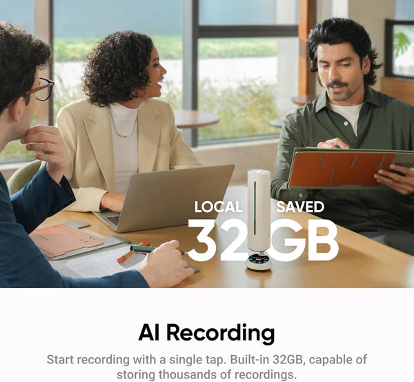Insta360 WaveLink Bundle – Viva-voz com IA, Bluetooth, Gravador de Voz, 8 Microfones com Cancelamento de Ruído e Beamforming, Transcrição e Resumo por IA, Suporte a 99 Idiomas, Armazenamento de 32GB, Ideal para Reuniões e Podcasts