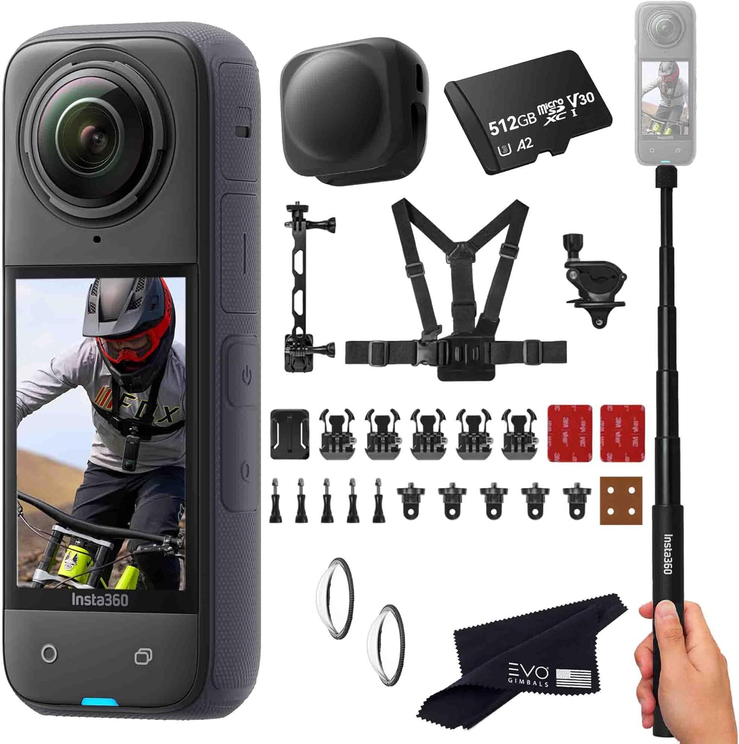 Insta360 X4 Bike Bundle - Waterproof 360 Action Camera with 1/2"" 48MP Sensors, 8K 360 HDR Video, 72MP 360 Photo, |Includes Bike Bundle, Selfie Stick, Lens Cap, Black