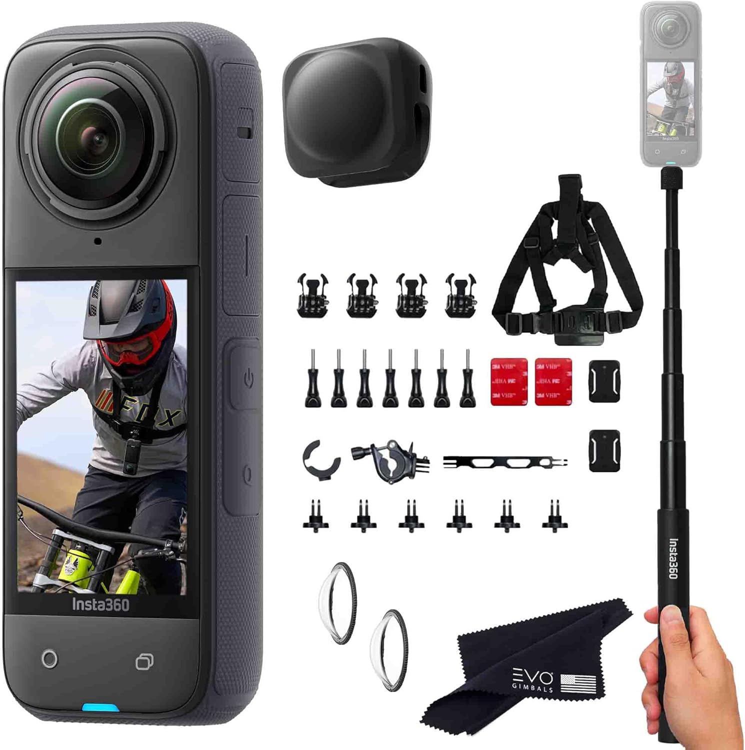 Insta360 X4 Bike Bundle - Waterproof 360 Action Camera with 1/2"" 48MP Sensors, 8K 360 HDR Video, 72MP 360 Photo, |Includes Bike Bundle, Selfie Stick, Lens Cap, Black