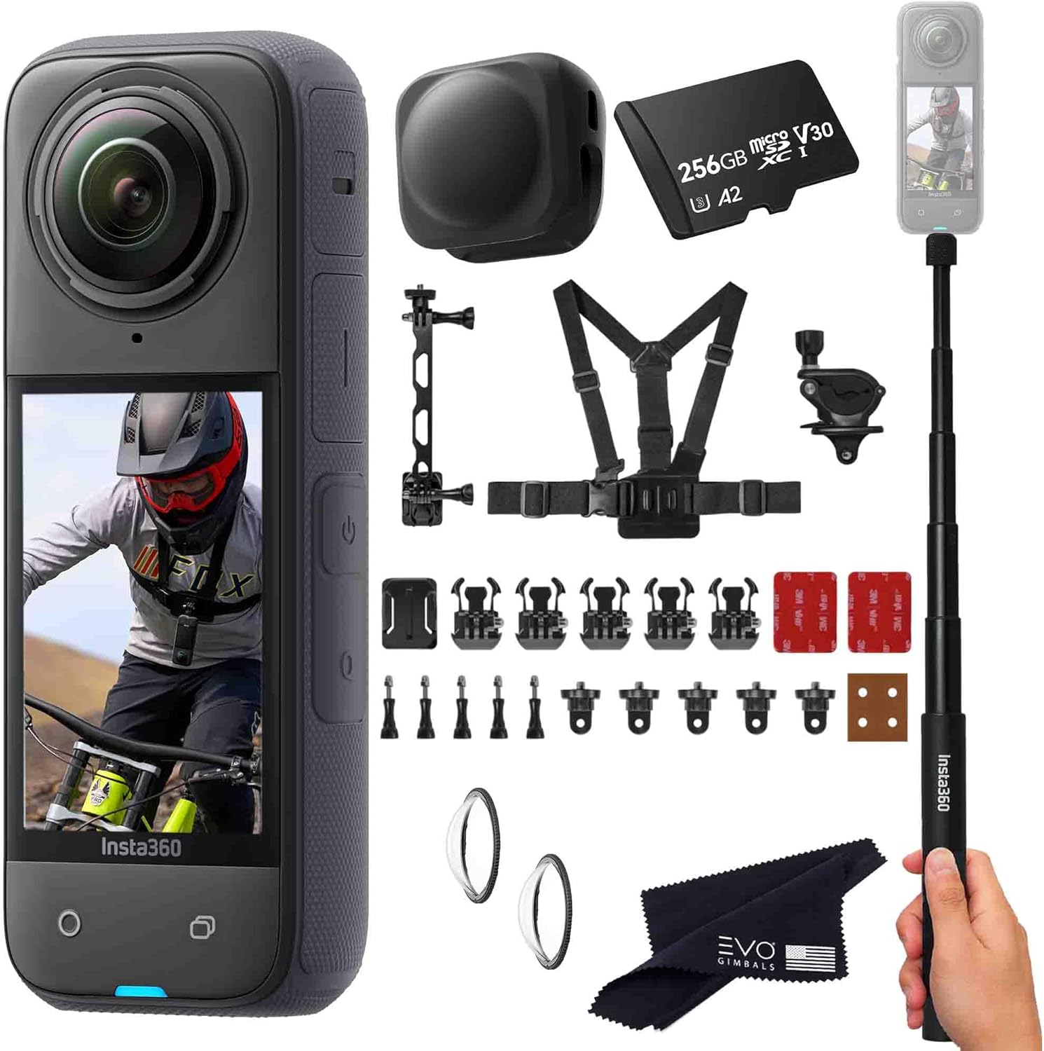 Insta360 X4 Bike Bundle - Waterproof 360 Action Camera with 1/2"" 48MP Sensors, 8K 360 HDR Video, 72MP 360 Photo, |Includes Bike Bundle, Selfie Stick, Lens Cap, Black