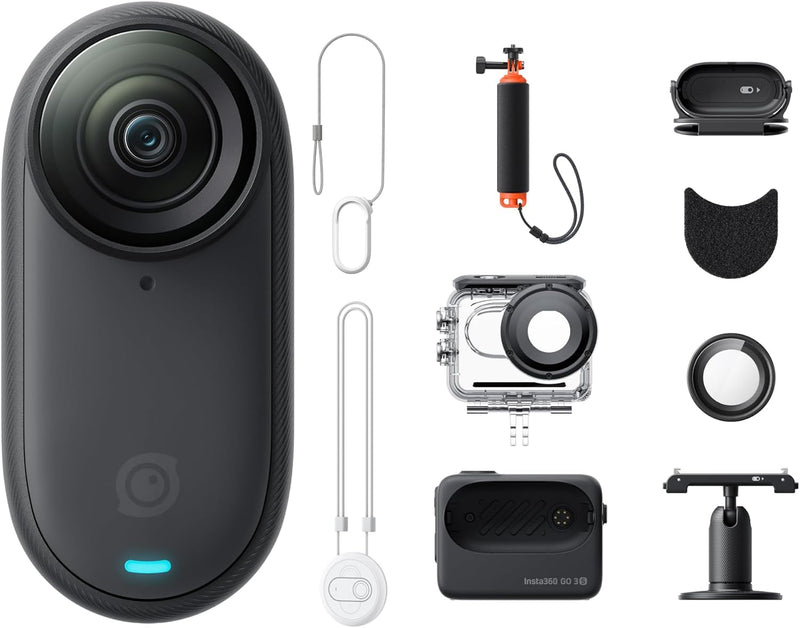 Insta360 GO 3S - 128 GB Ultimate Bundle Black 4K Tiny Portable Vlogging Camera, Hands-Free POVs, Mount Anywhere, Stabilization, 140 Min Battery Life, 10m Waterproof, Pet POV