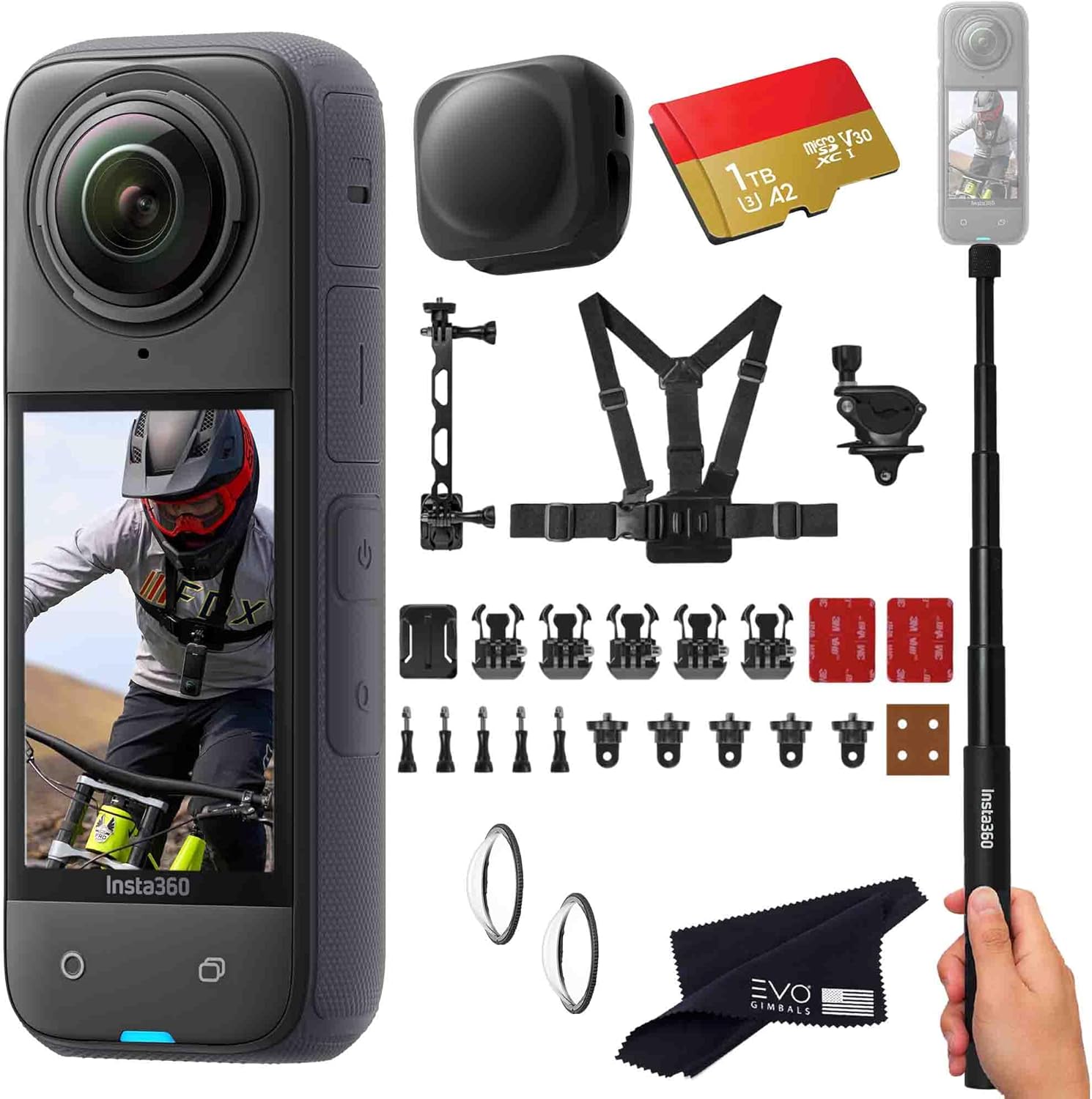 Insta360 X4 Bike Bundle - Waterproof 360 Action Camera with 1/2"" 48MP Sensors, 8K 360 HDR Video, 72MP 360 Photo, |Includes Bike Bundle, Selfie Stick, Lens Cap, Black