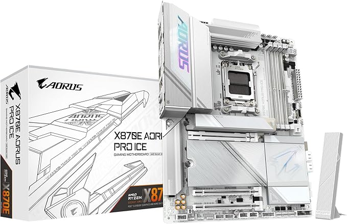 GIGABYTE X870E AORUS PRO ICE AM5 LGA 1718, ATX, DDR5, 4X M.2, PCIe 5.0, USB4, Wi-Fi 7, LAN 2,5GbE, EZ-Latch, Q-Flash