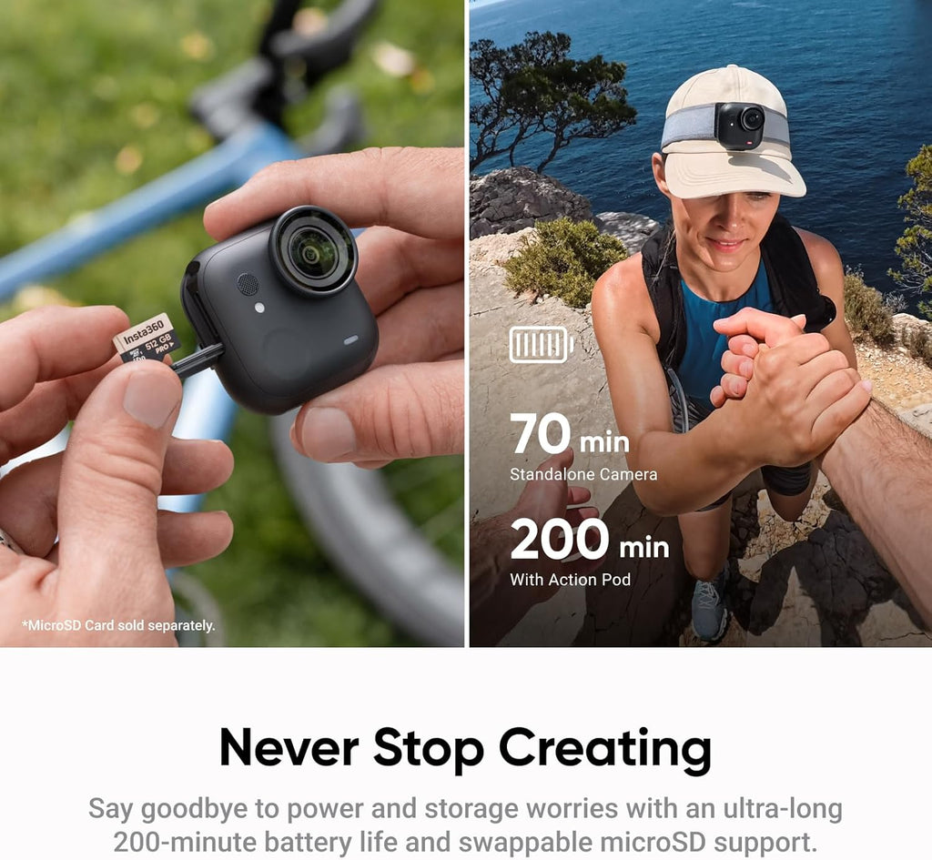 SJCAM ace pro - 64GB Ultimate Bundle Black 4k Tiny Portable Vlogging Camera, Hands-Free POVs, Mou