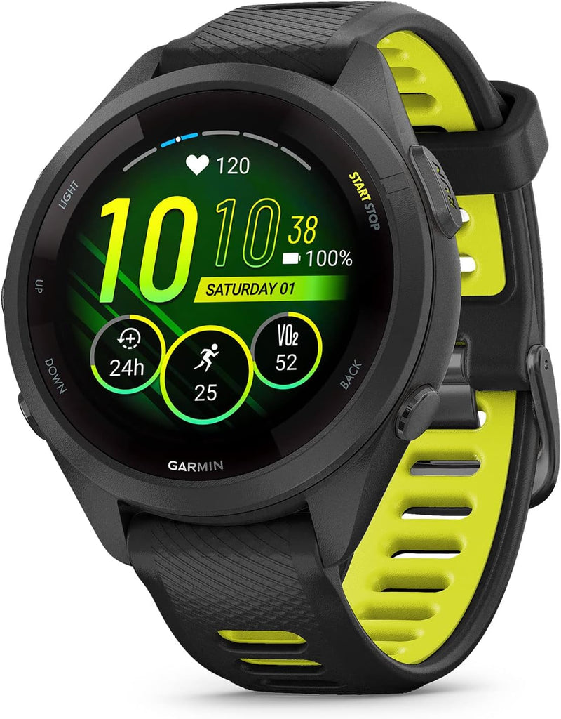 Garmin Forerunner 265 Running Smartwatch, Colorful AMOLED Display, Training Metrics and Recovery Insights, Black and Powder Gray