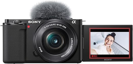 Sony Alpha ZV-E10 - Kit de câmera Vlog sem espelho com lentes intercambiáveis APS-C - Preto | Aps-C 24,2 MP Exmor CMOS, Sony E-Mount, vídeo 4k30p, AF de 425 pontos, inclui lente E Pz 16-50 mm Oss Kit