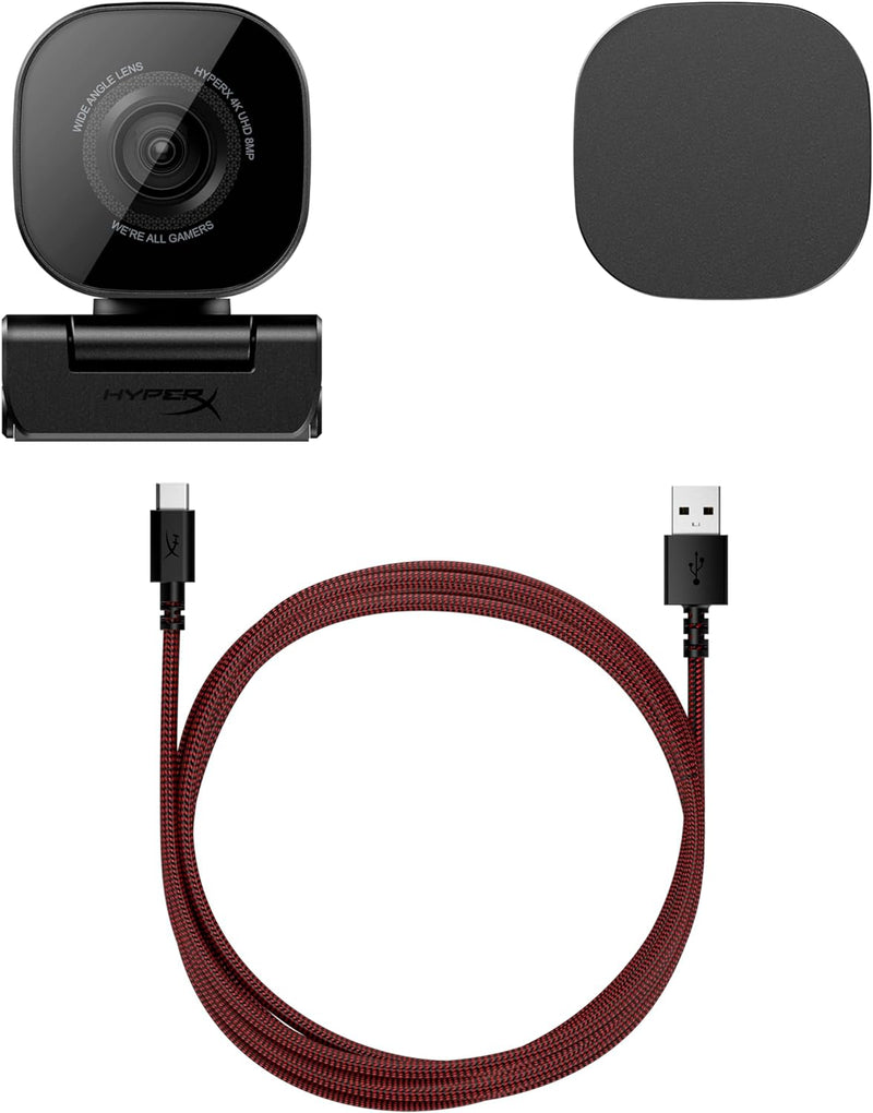 HyperX Vision S – Webcam, 4K Video Recording @ 30fps, 90° Field-of-View, Responsive Autofocus, Hyperflex Cable, Aluminum Body, Plug and Play, Sony Starvis 8MP Sensor, 5G2P Lens, USB-C – Black