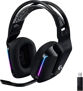 Headset Gamer Sem Fio Logitech G733 7.1 Dolby Surround com Tecnologia Blue VO!CE, RGB LIGHTSYNC, Drivers de Áudio Avançados e Bateria Recarregável para PC e PlayStation - Azul