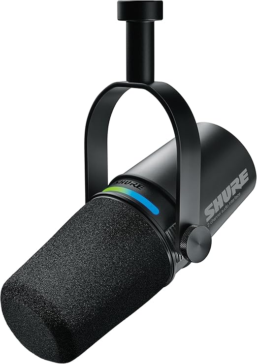 Shure Microfone inteligente MV7i com interface de áudio integrada – Podcast e microfone de músico com 2 canais, XLR e 1/10.2 cm, USB-C para Mac/PC/telefone, recursos DSP avançados, design totalmente