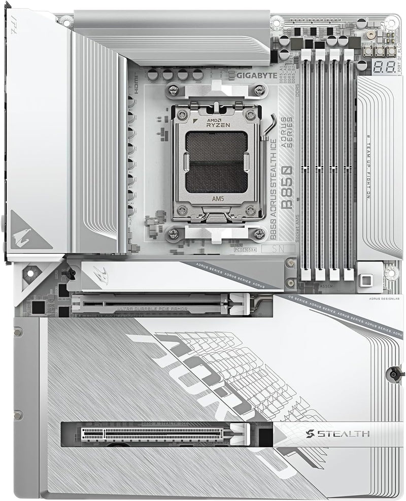 GIGABYTE B850 AORUS STEALTH ICE AMD AM5 Motherboard, ATX, DDR5, 4x M.2, PCIe 5.0, USB-C, WIFI7, 5GbE LAN, EZ-Latch,