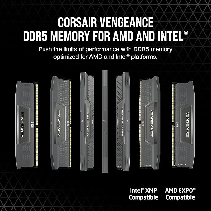 CORSAIR Vengeance DDR5 96GB (2x48GB) DDR5 6000MHz CL30 AMD Expo Intel XMP iCUE Compatible Computer Memory – Gray (CMK96GX5M2B6000Z30)