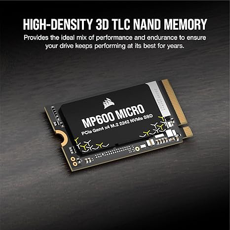 Corsair MP600 Micro 2TB M.2 NVMe PCIe x4 Gen4 SSD – M.2 2242 – Up to 7,000MB/sec Sequential Read – High-Density 3D TLC NAND – Compatible with Lenovo Legion Go and Thin PCIe 4.0 Laptops – Black