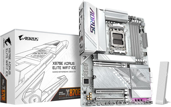 GIGABYTE X870E AORUS Elite WIFI7 ICE AMD AM5 LGA 1718 Motherboard, ATX, DDR5, 4X M.2, PCIe 5.0, USB4, WIFI7, 2.5GbE LAN, EZ-Latch, 5-Year Warranty