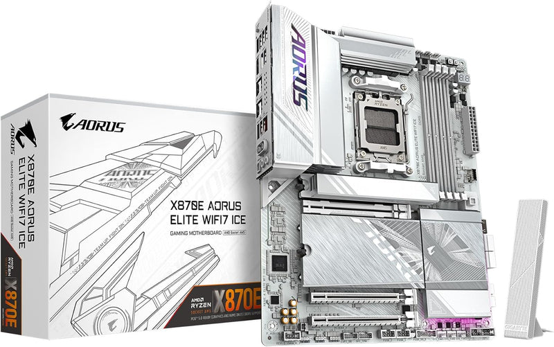 GIGABYTE X870E AORUS Elite WIFI7 ICE AMD AM5 LGA 1718 Motherboard, ATX, DDR5, 4X M.2, PCIe 5.0, USB4, WIFI7, 2.5GbE LAN, EZ-Latch, 5-Year Warranty