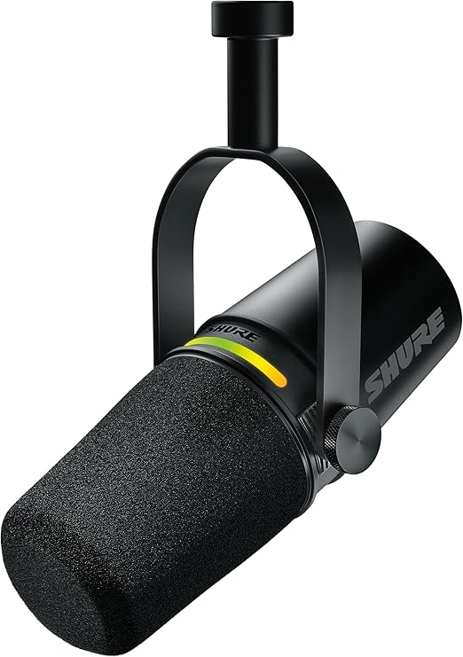 Shure Microfone dinâmico MV7+ Podcast. Certificado OBS, áudio aprimorado, painel de toque de LED, saídas USB-C e XLR, modo de nível automático, filtro pop digital, efeitos de reverberação, podcast,