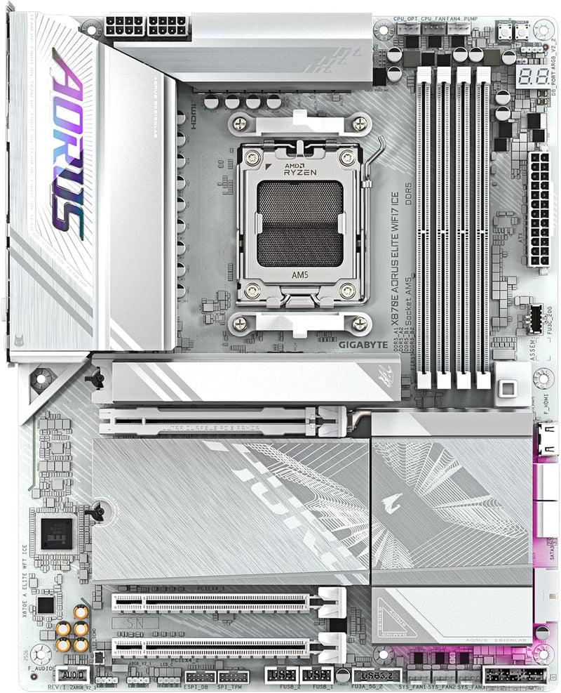 GIGABYTE X870E AORUS Elite WIFI7 ICE AMD AM5 LGA 1718 Motherboard, ATX, DDR5, 4X M.2, PCIe 5.0, USB4, WIFI7, 2.5GbE LAN, EZ-Latch, 5-Year Warranty