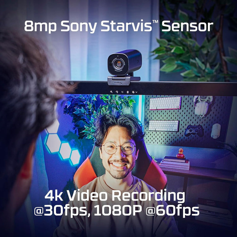 HyperX Vision S – Webcam, 4K Video Recording @ 30fps, 90° Field-of-View, Responsive Autofocus, Hyperflex Cable, Aluminum Body, Plug and Play, Sony Starvis 8MP Sensor, 5G2P Lens, USB-C – Black