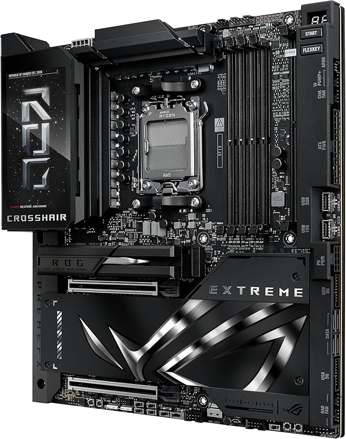 ASUS Placa-mãe para jogos ROG Crosshair X870E Extreme AMD X870E AM5 E-ATX – 20+2 estágios de energia, DDR5, PCIe 5.0, 5X M.2, 5G e 10G LAN, Wi-Fi 7, USB4 Tipo-C, LCD de 5 polegadas, overclocking e