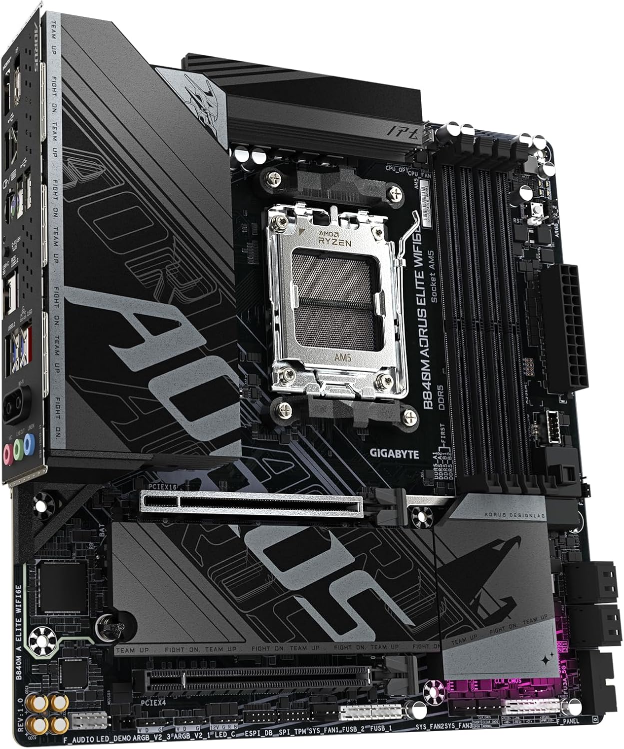 GIGABYTE B840M AORUS Elite WIFI6E AMD Socket AM5, M-ATX, DDR5, 2X M.2, PCIe 4.0, USB-C, USB 3.2 Gen 1, WIFI6E, 2.5GbE LAN, EZ-Latch
