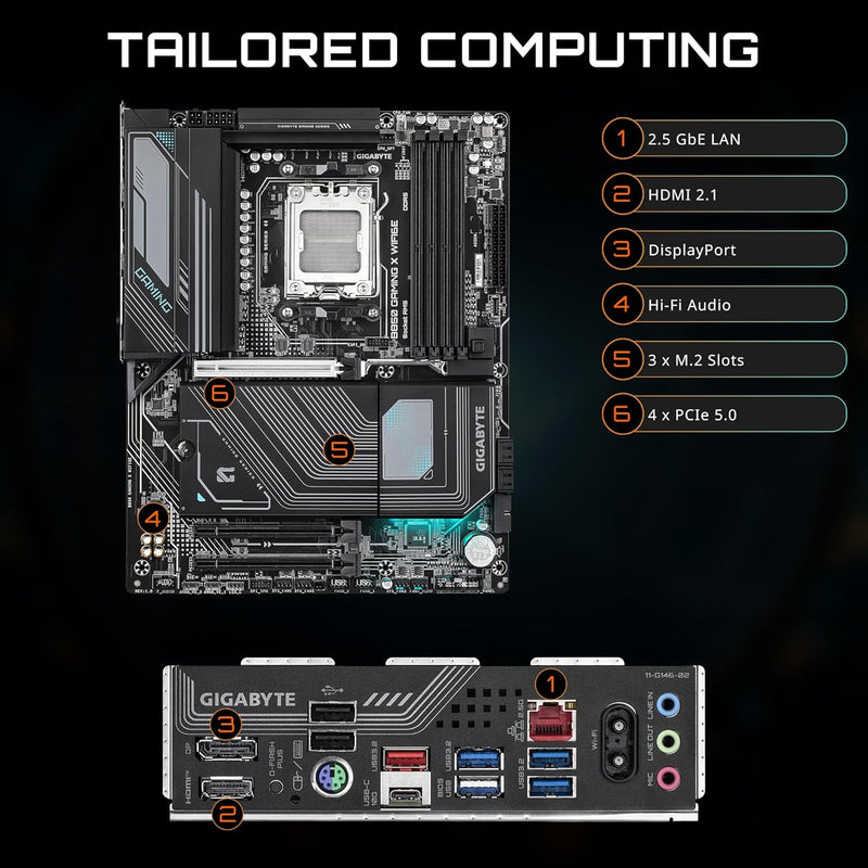 GIGABYTE B850 Gaming X WIFI6E AMD AM5 LGA 1718 Motherboard, ATX, DDR5, 3X M.2, PCIe 5.0, USB-C, WIFI6E, 2.5GbE LAN, EZ-Latch, 5-Year Warranty