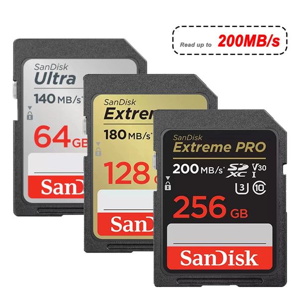 Cartão SD SanDisk Ultra Extreme Pro 128GB 64GB 32GB 512GB 256G 1T SD C10 Cartão de memória flash SD U3 4K V30 Cartões SDXC SDHC para câmera